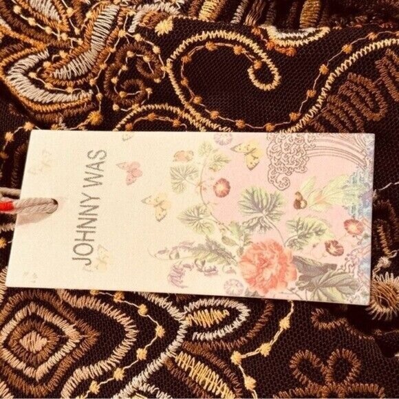 JOHNNY WAS Loving Is Easy Mesh Tee Embroidered Bohemian Boho Fall Size M NEW - Picture 10 of 13